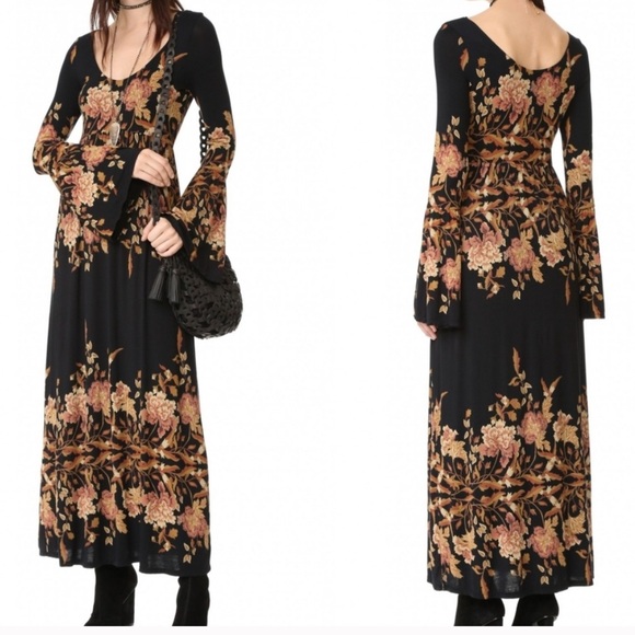 Free People Black and Brown Floral Maxi Dress - Picture 1 of 5